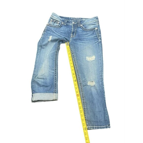 Miss Me Jeans Boyfriend Capri 25 Denim Distressed Embellished Crop JB5014P89 Y2K - Picture 3 of 11
